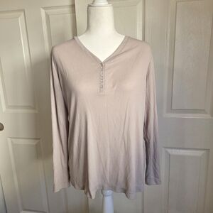 Elegant Beige Long Sleeve Henley Top